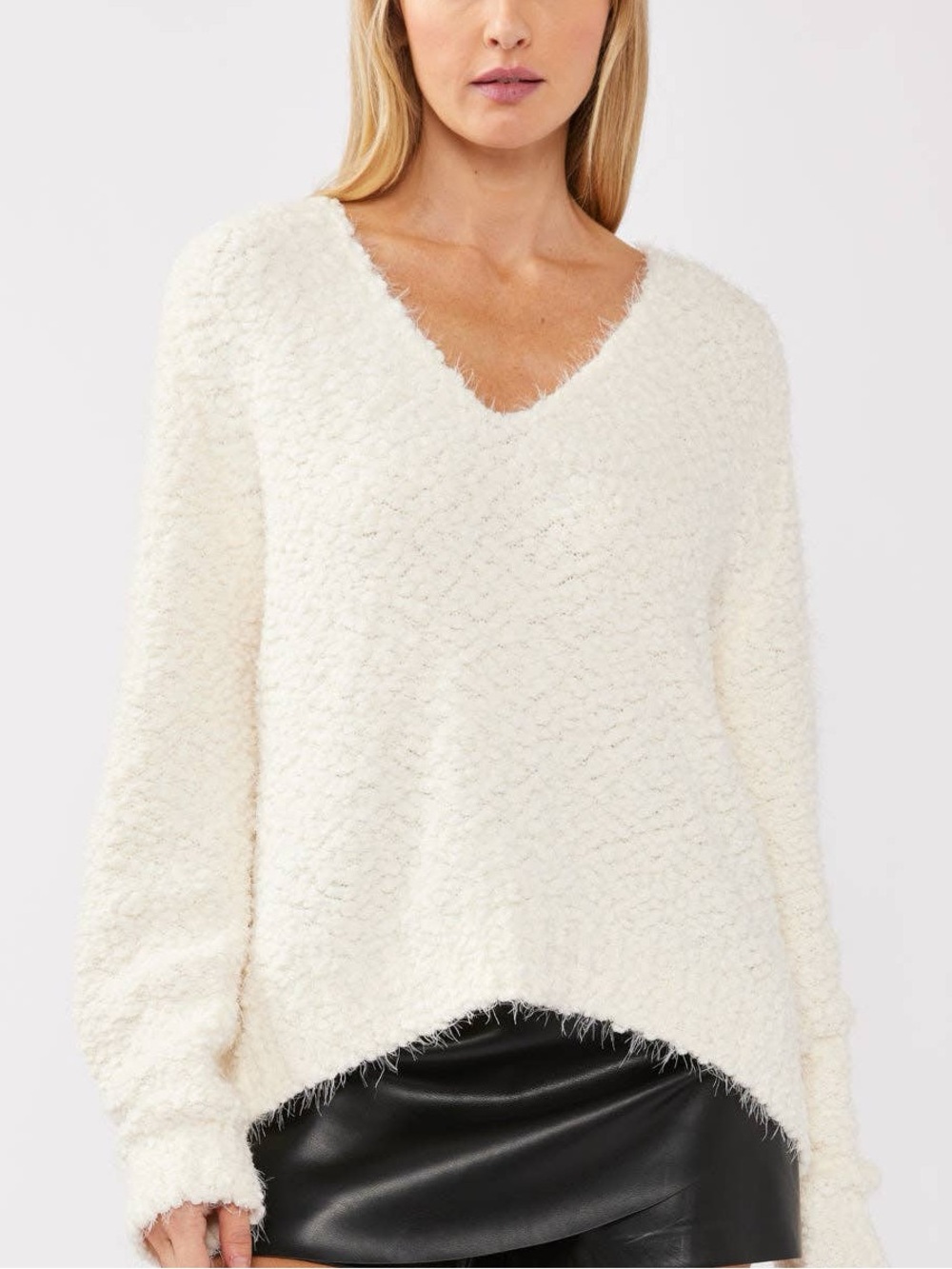 Kenneth Cole Ivory Fuzzy V-Neck oversized Sweater